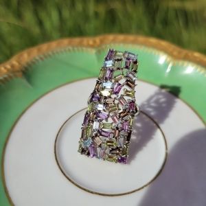 Multi Gemstone Sterling Silver Ring Size 7 ~ Stunning! Amethyst  Peridot